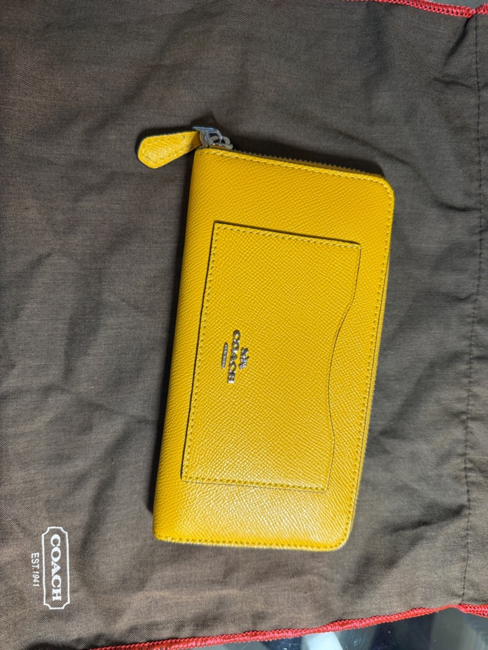 Coach Yellow Zip-Around Leather Wallet with Exterior Card Slot